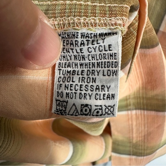 Tommy Bahama XXL Plaid Short Sleeve Shirt - Peach and Green, Tencel - Picture 9 of 11